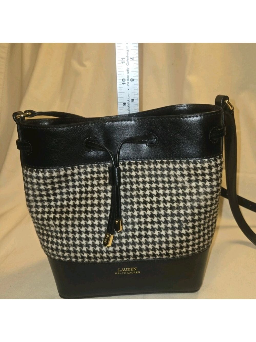 Lauren Ralph Lauren Black and White Houndstooth Bucket Bag